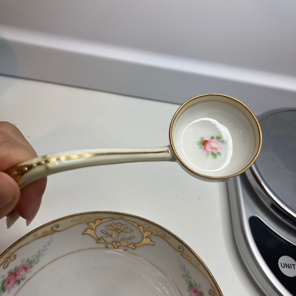 Gold & Floral Hand Painted Mayo Bowl Saucer Ladle Set 3 Piece Nippon M in Wreath - Picture 3 of 13